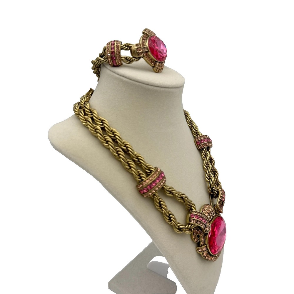 Heidi Daus Chain Of Events PINK Necklace Bracelet Jewelry Set OF 2 STUNNING! - Picture 2 of 7